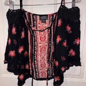 Angie Black and Red Floral Women's Blouse